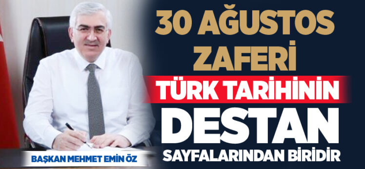 AK Parti Erzurum İl Başkanı Öz, 30 Ağustos Zafer Bayramı’nın 100. yıl dönümü dolayısıyla kutlama mesajı yayımladı.