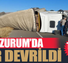 Erzurum’da sürücüsünün direksiyon hakimiyetini kaybettiği TIR yan yattı.Bir kişi  yaralandı.