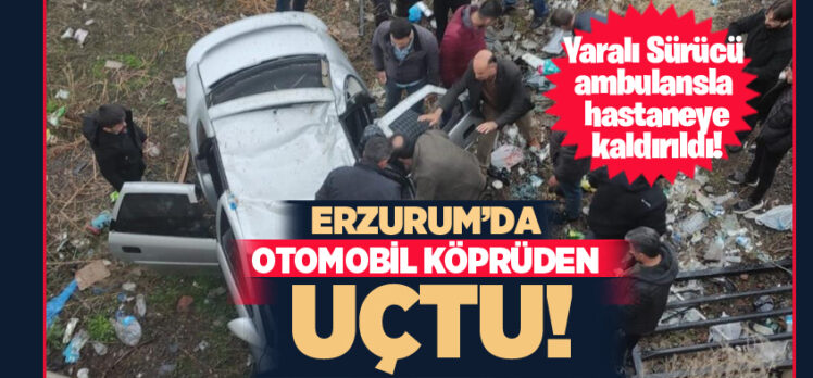 Erzurum Yakutiye’de direksiyon hakimiyetini kaybeden otomobil köprüden aşağıya uçtu.