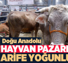 Erzurum Doğu Anadolu Canlı Hayvan Pazarı’nda Kurban Bayramı’na bir gün kala yoğunluk arttı.