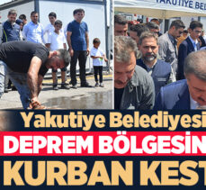 Yakutiye Belediyesi Hatay’da konteyner kentte kurban keserek depremzedelerin bayramına ortak oldu.