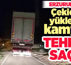 Erzurum – İspir Karayolu’nda çekiciye yüklenmiş kamyon adeta yürekli ağızlara getirdi.