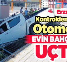  Erzurum Palandöken’de meydana gelen kazada hızını alamayan araç bir evin bahçesine uçtu.