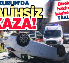 Erzurum’un Yakutiye Lala Paşa Mahallesi’ndeki kazada bir araç takla atarak ters döndü.