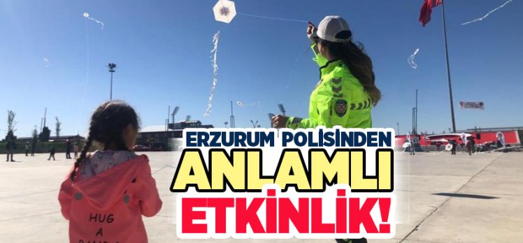 Erzurum’da 100 çocuk, polislerin organize ettiği bir etkinlikte uçurtmalarını gökyüzüne uçurdu.