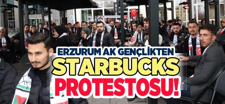 Erzurum AK Parti Gençlik, Starbucks şubesinde Filistin atkılarıyla yer kapatma protestosu yaptı. 
