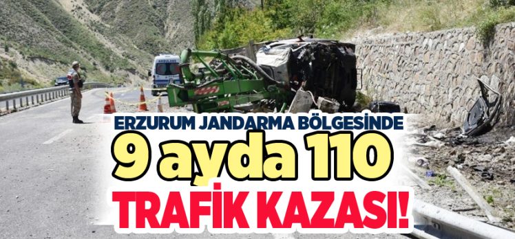 Erzurum’da Jandarma bölgesinde 2023 yılının ilk 9 ayında 110 trafik kazası tespit edildi.