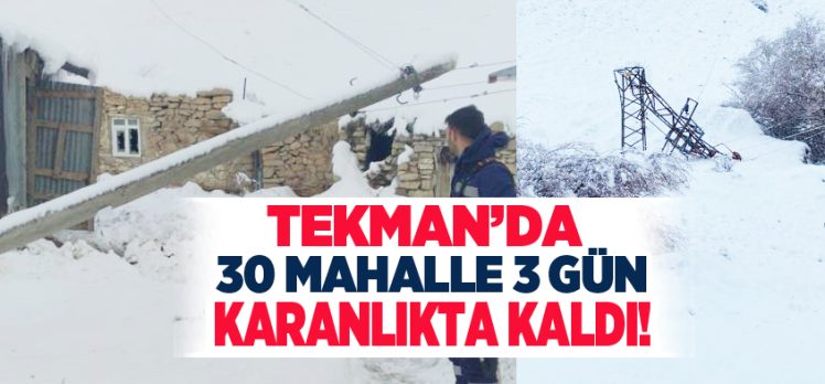 Erzurum’un Tekman’da kar yağışı nedeniyle 30 köy ve mezraya ait elektrik direkleri devrildi.