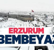 Erzurum’da etkili olan kar yağışı yerini şehrin üzerini kaplayan bembeyaz görüntülere bıraktı.