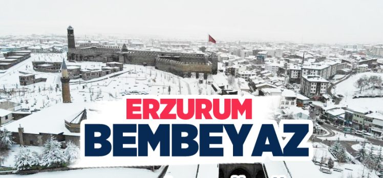 Erzurum’da etkili olan kar yağışı yerini şehrin üzerini kaplayan bembeyaz görüntülere bıraktı.