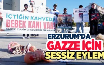 Erzurum’da bir grup genç, İsrail’in Gazze’de yaptığı vahşeti sessiz eylem ile protesto etti.