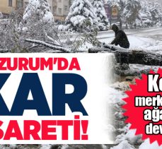 Erzurum’da gün boyu aralıksız devam eden sağanak kar yağışı adeta hayatı felce uğrattı!..