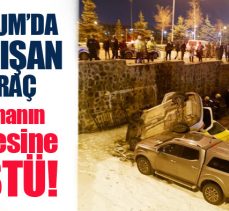 Erzurum’da meydana gelen trafik kazasında çarpışan iki araç bir apartmanın bahçesine uçtu.