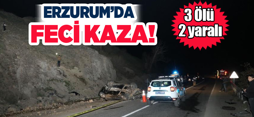 Erzurum Narman’da, kontrolden çıkan otomobilin takla attığı kazada 3 kişi öldü, 2 kişi yaralandı!..