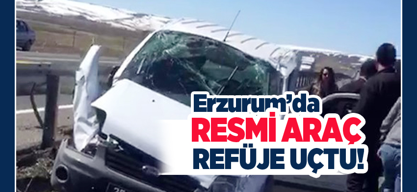Erzurum-Pasinler karayolunda meydana gelen trafik kazasında resmi araç refüje uçtu.