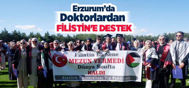Atatürk Üniversitesi Tıp Fakültesi öğrencileri, mezuniyet töreninde Filistin’e destek için balon uçurdu.