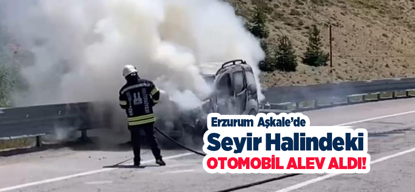 Erzurum’un Aşkale ilçesinde seyir halindeyken bir anda yanan hafif ticari araç küle döndü.