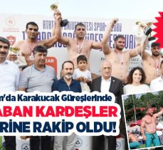Erzurum’da karakucak güreşlerinde İsmail Balaban ve Turan Balaban kardeşler birbirine rakip oldu.