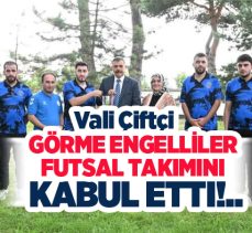 Birinci lige yükselen Görme Engelliler Futsal Takımını Vali Mustafa Çiftçi’yi makamında ziyaret etti.