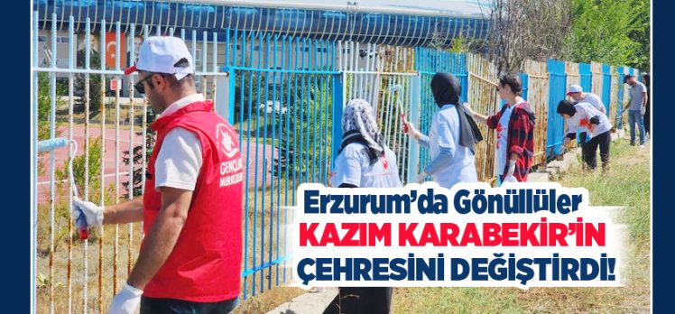 Erzurum Gençlik Merkezleri gönüllüleri,Kazım Karabekir Stadyumu’nun çevresini mavi beyaza boyadı.