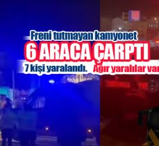 Erzurum’da  freni tutmayan kamyonet üniversite kavşağında 6 araca çarparak durabildi. 7 yaralı var!