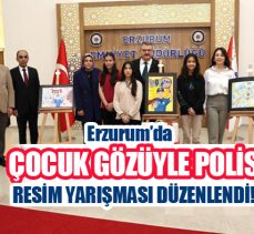 Erzurum’da “Çocuk gözüyle polis” konulu resim yarışmasında dereceye giren öğrenciler ödüllendirildi.