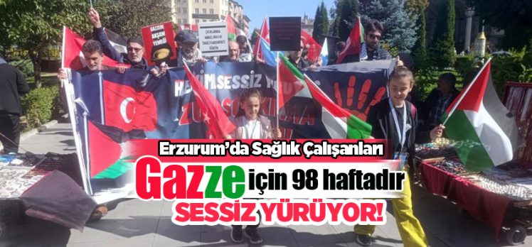 Erzurum’da sağlık çalışanları, Gazze için protesto yürüyüşlerini 98 haftadır sürdürüyorlar… Erzurum’da sağlık çalışanları, Gazze için protesto yürüyüşlerini 98 haftadır sürdürüyorlar…