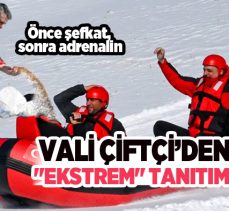 Vali Mustafa Çiftçi, Önce yaban hayvanları için yemleme yaptı daha sonra karda bot raftingi yaptı.