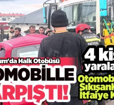 Erzurum Palandöken ilçesinde halk otobüsü ile otomobilin çarpıştığı kazada 4 kişi yaralandı.